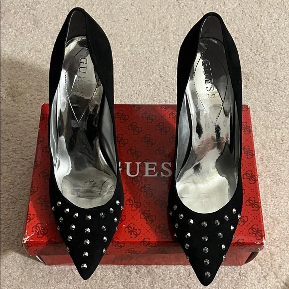 GUESS Black Suede Studded Heels - Picture 1 of 4